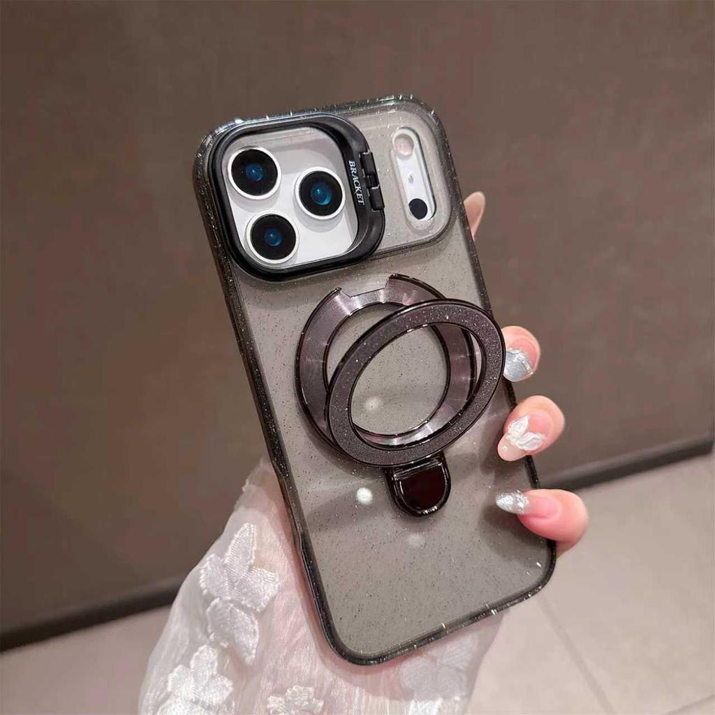 Совместим с Apple iPhone 17 Pro Max, Чехол для телефона со встроенной подставкой, покрытие-глиттер, защита от падений, дизайн «Яркая тень».
