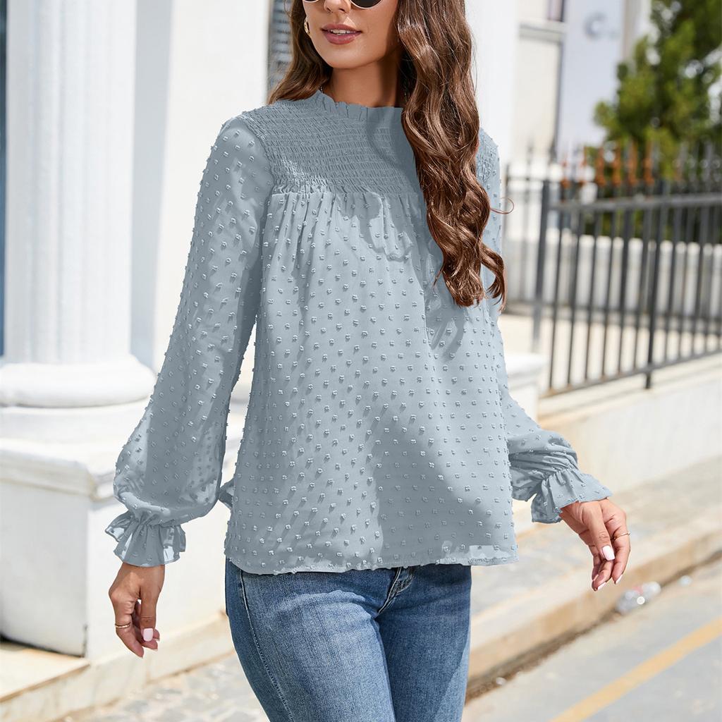 GMXIA Женские модные повседневные осенне-зимние однотонные блузки и рубашки с длинным рукавом и высоким воротом с принтом