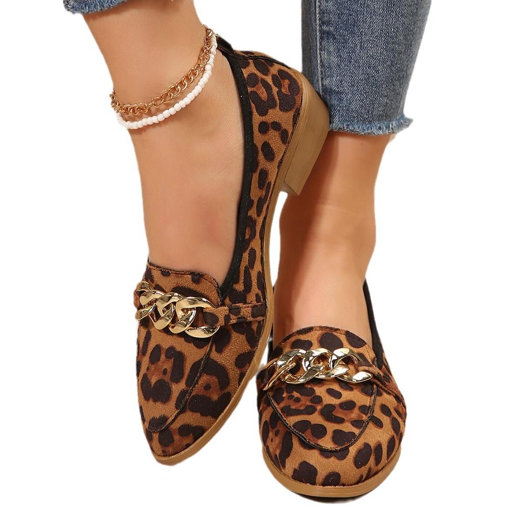 2024 Новые горячие продажи модные туфли на плоской подошве с леопардовым принтом женские мокасины с металлической цепочкой дышащие повседневные кроссовки Zapatillas Mujer