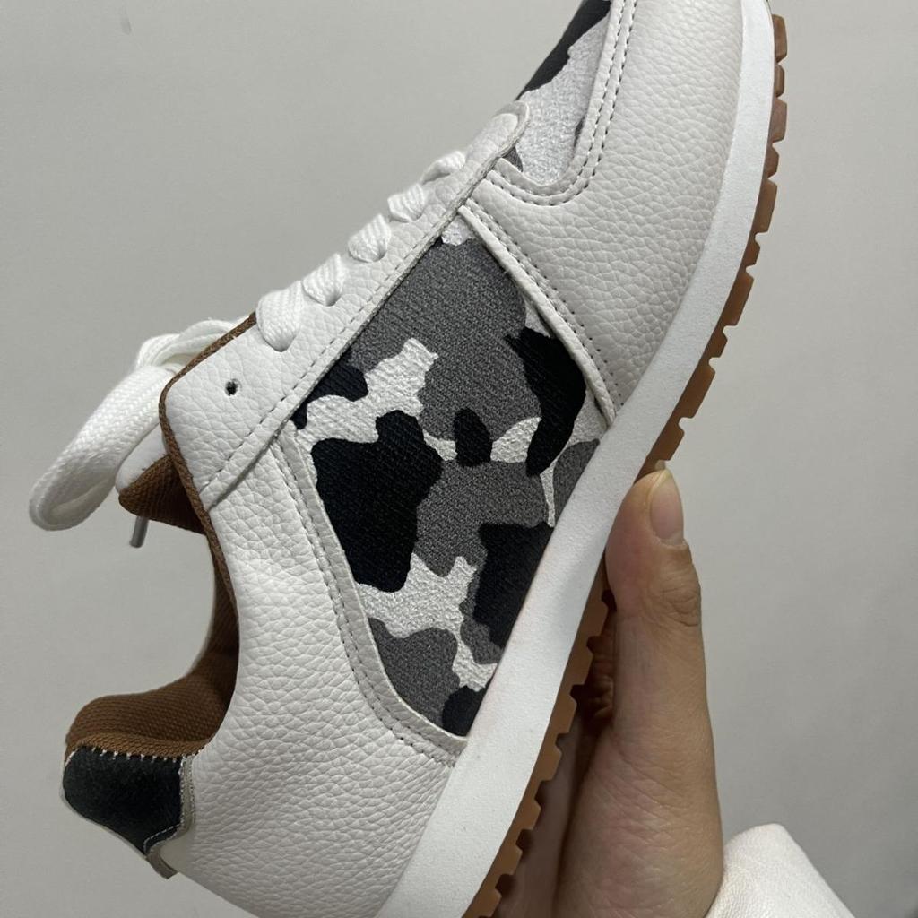 Женские спортивные туфли больших размеров с леопардовым узором, повседневные туфли на плоской подошве, кроссовки из искусственной кожи спереди, размеры 35-44