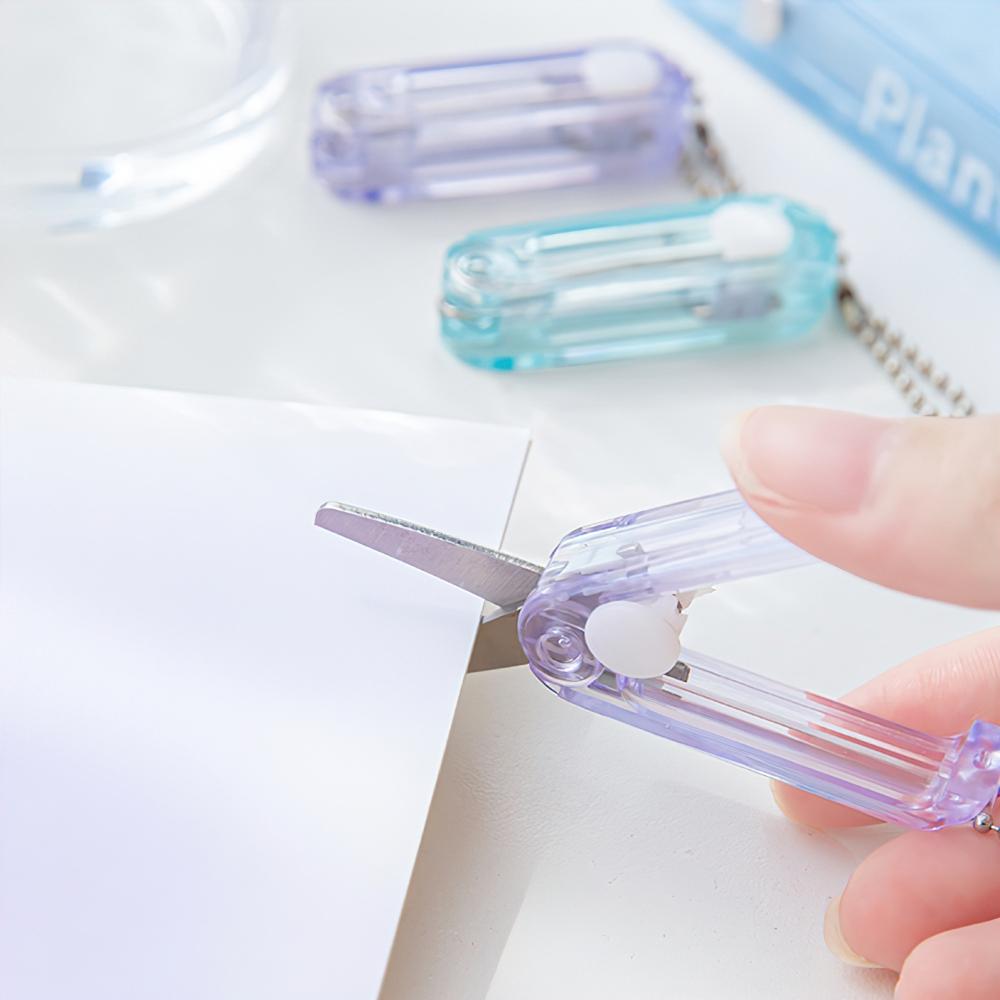 Мини-прозрачные ножницы, портативный складной тип, прозрачный цвет, безопасный резак, лезвие из нержавеющей стали, универсальный нож для бумаги