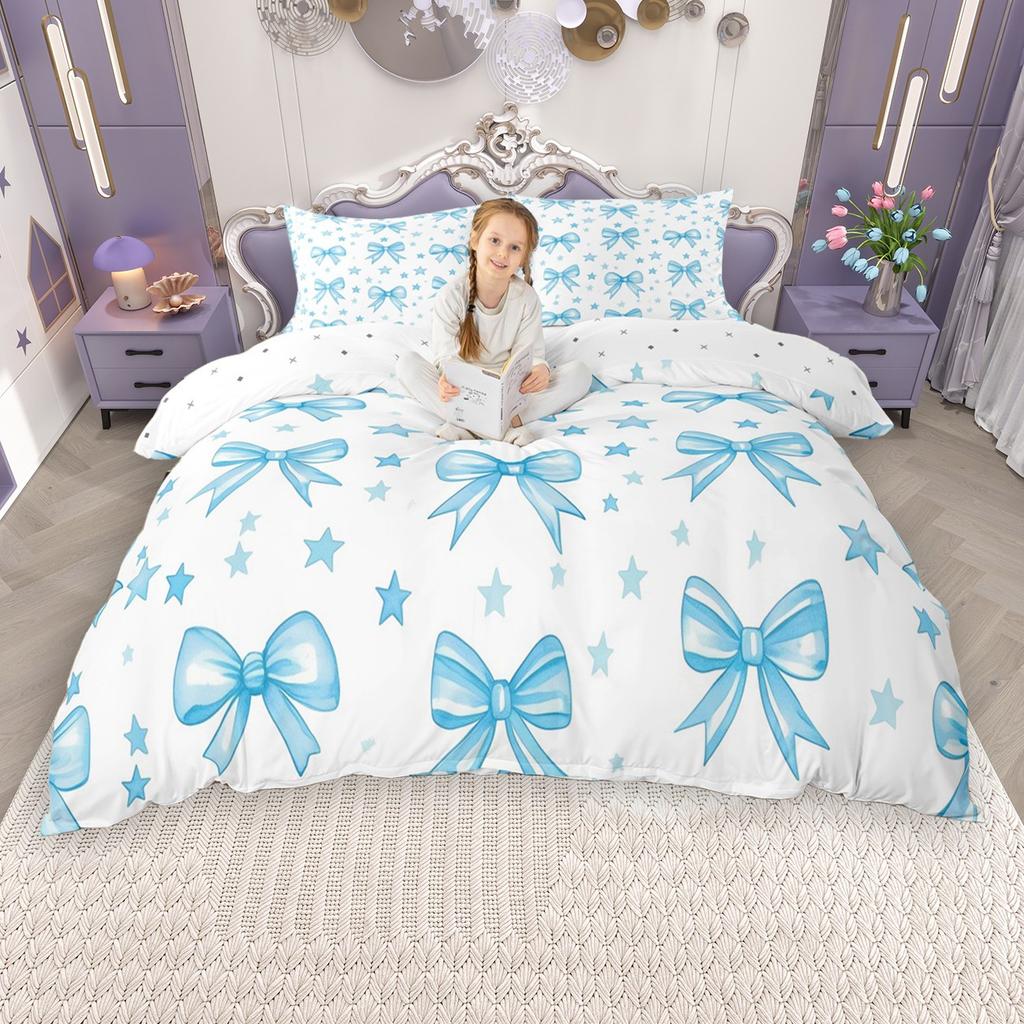 Комплект пододеяльника в стиле принцессы Homewish, Розовый комплект постельного белья с лентами и бантами, Комплект пододеяльника с бантами для девочек