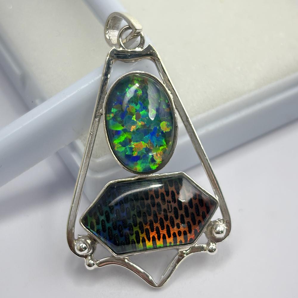 925 Sterling Silver 52 Ct Natural CERTIFIED Opal Fancy Pendant For Birthday Gift