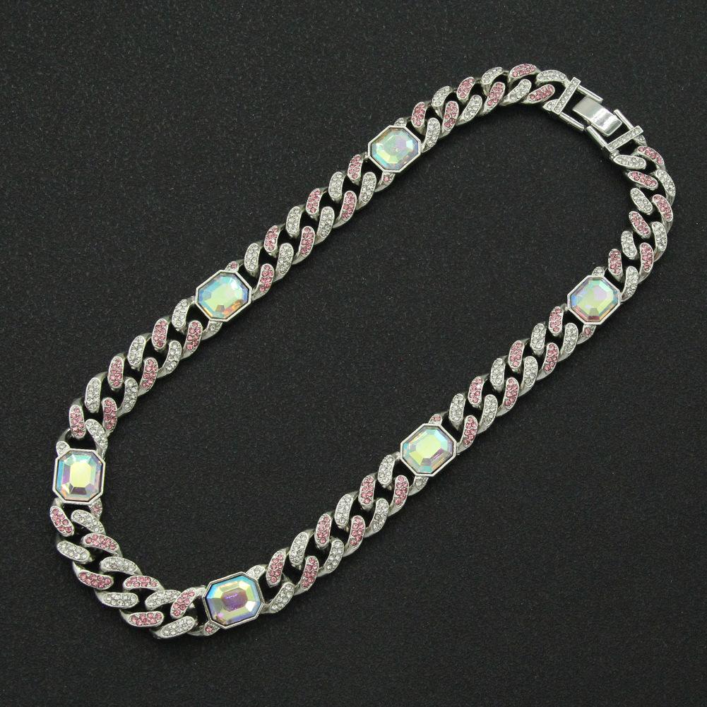 Европа и Соединенные Штаты. Преувеличенная красочная циркониевая цепочка. Хипстерское ожерелье. Хип-хоп. Одежда в стиле хип-хоп. Властные мужские украшения с цирконом.