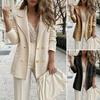 Women Suit Coat Formal Business Style Mid Length Double-breasted Solid Color Thick Warm Turn-down Collar Loose Long Sleeve OL Commute Jacket