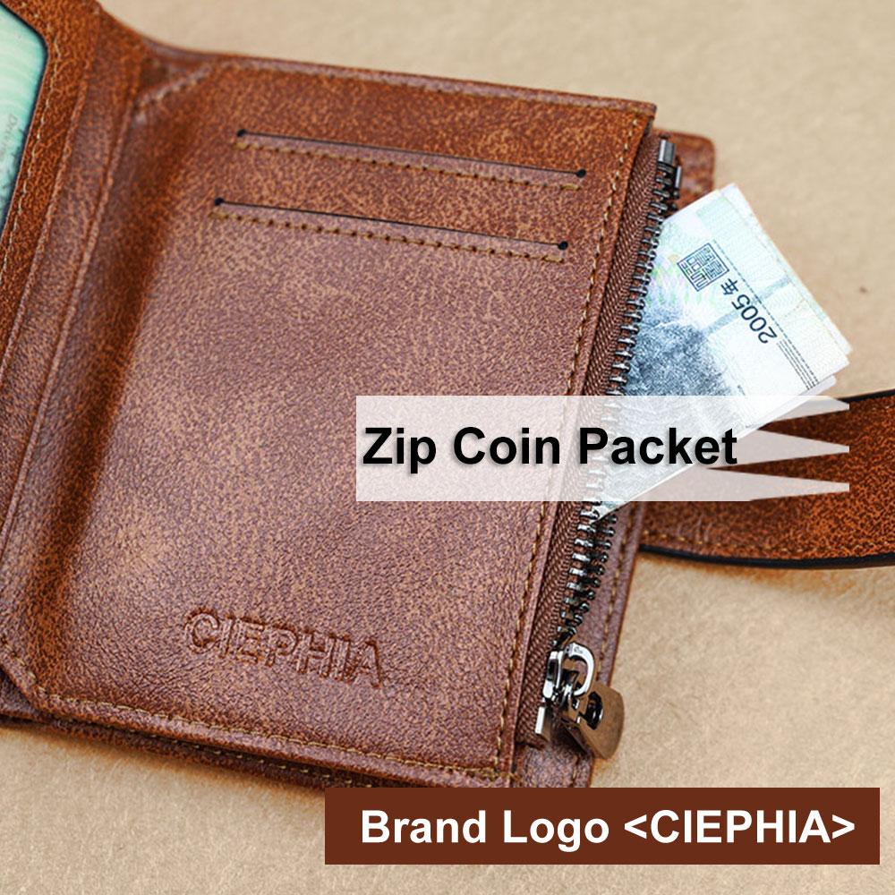 Vintage Men Genuine Leather Wallet RFID Blocking Trifold Short Multi Function Money Clip Large Capacity Zipper Coin Purse