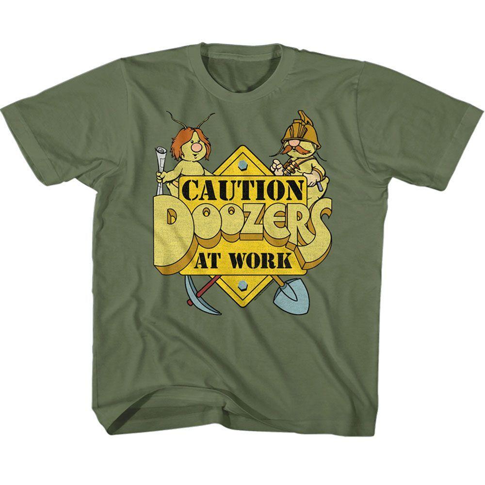 Fraggle Rock Caution Doozers Military Green Youth T-Shirt