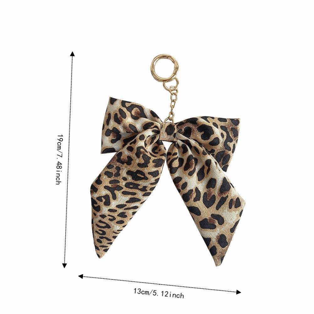 Polyester Leopard Print Keychain Fabric Keyring Accessory Y2K Style Bow Bag Charm Gift