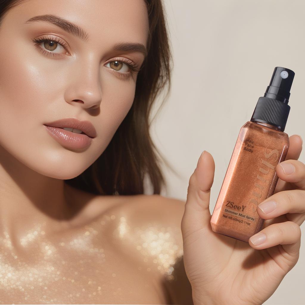 Спрей жидкий хайлайтер с бриллиантовым сиянием 6 цветов - Стойкий блеск, бронзер для ключиц, высокий глянец - Мерцающий жидкий хайлайтер для лица и тела