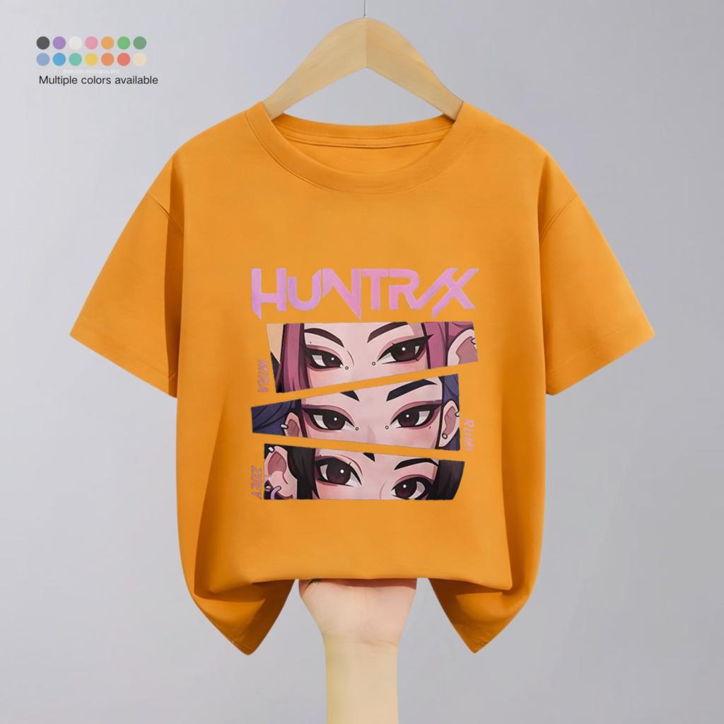 Летняя новая модная детская футболка с принтом мультяшной группы Hunter для девочек, короткий рукав, круглый вырез
