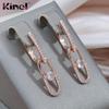 Модные длинные овальные серьги Kinel из розового золота с цирконом для женщин