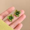 High-End Gradient Crystal Flower Earrings In Fresh Green Summer Design for Women