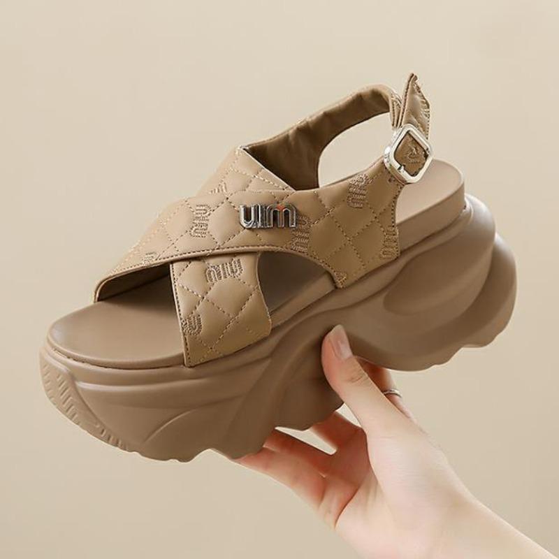 Fashion 8CM Metal Decoration Platform Sandals Women Chunky Cross Strap Gladiator Shoes Woman Summer Beach Slippers Thick Bottom Sandals