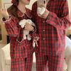 Korean Spring & Autumn Plaid Lace Peter Pan Collar Pajamas - Loose Couple Long Sleeve Homewear Set
