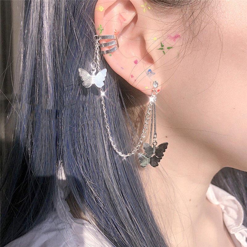 Gold Silver Color Metal Butterfly Ear Clips Without Piercing for Women Sparkling Zircon Ear Cuff Clip Earrings Wedding Jewelry