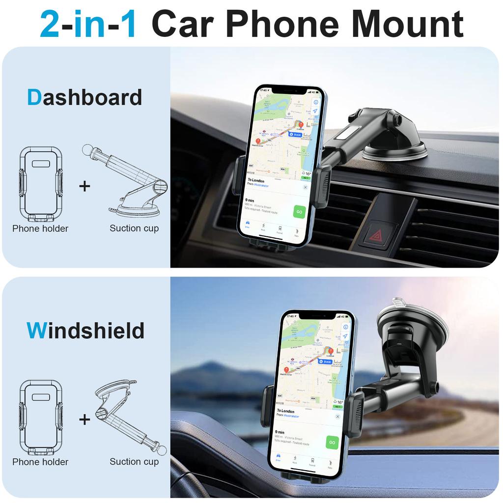 Multifunctional Car Phone Holder, Retractable Dashboard Windshield Suction Cup Mount, Universal Navigation Stand for All Smartphones