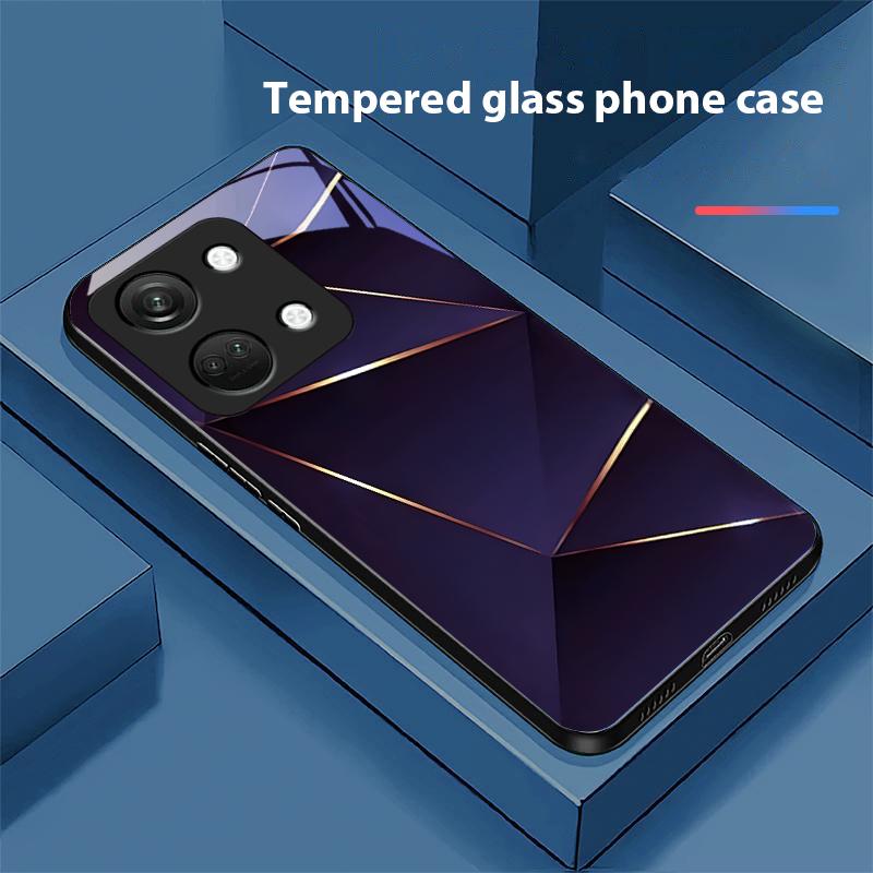 Геометрическая призма для OnePlus Nord 3 5 6T 7 Pro 8 12 10T Reno8 Lite 5G 10R Nord N30 Чехол для телефона из закаленного стекла с твердой оболочкой Черный