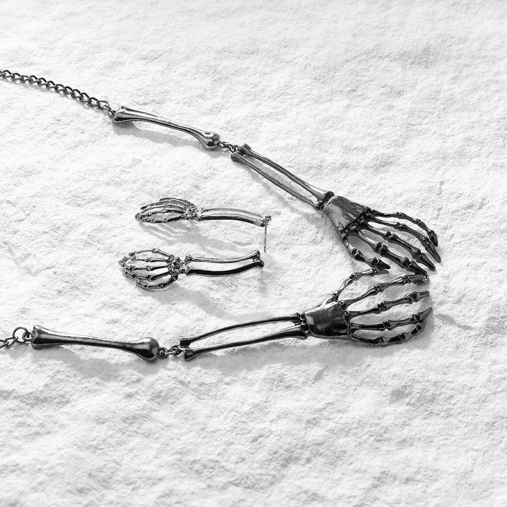 Hip Hop Chains Choker Earrings Set Gothic Punk Necklace Earring Fashion Skeleton Jewelry Suit Gift