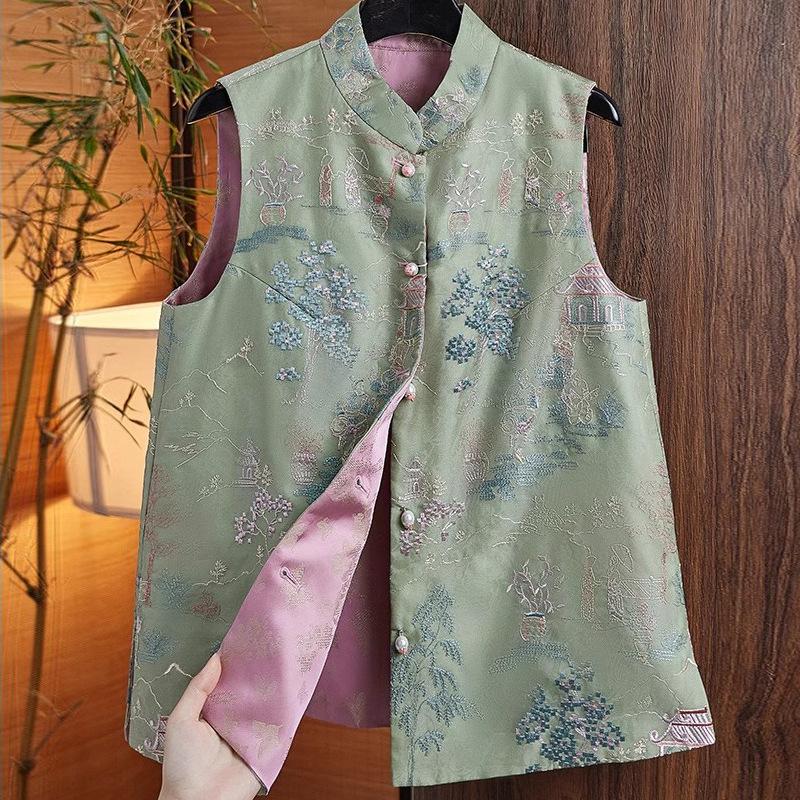 Вышитый жилет, костюм Тан, китайский стиль, весна-лето, новый стиль Чонсам, этнический стиль, ретро-жилет с заколкой для лошади, китайские топы для женщин