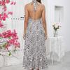 Сексуальное платье с V-образным вырезом и открытой спиной с леопардовым принтом для женщин, летнее элегантное платье для вечеринок и клуба, длинное женское повседневное плиссированное облегающее платье с бретельками через шею 26265