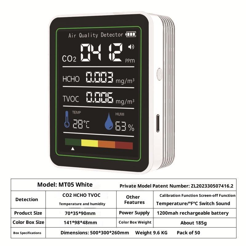 1 Комплект CO2 TVOC HCHO PM Метр Цифровой Термометр Влажности Многофункциональный Цифровой Монитор Качества Воздуха Домашний Детектор Воздуха