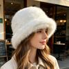 Versatile Solid Color Hat Faux Fur Bucket for Women, Fuzzy Warm Fisherman Cap, Winter Soft Fluffy Plush Cold Weather Ear Protection Women