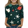 Рождественские топы с принтом для девочек-подростков 5-16 лет, футболки с круглым вырезом и рукавами 3/4, модные топы, нарядные футболки