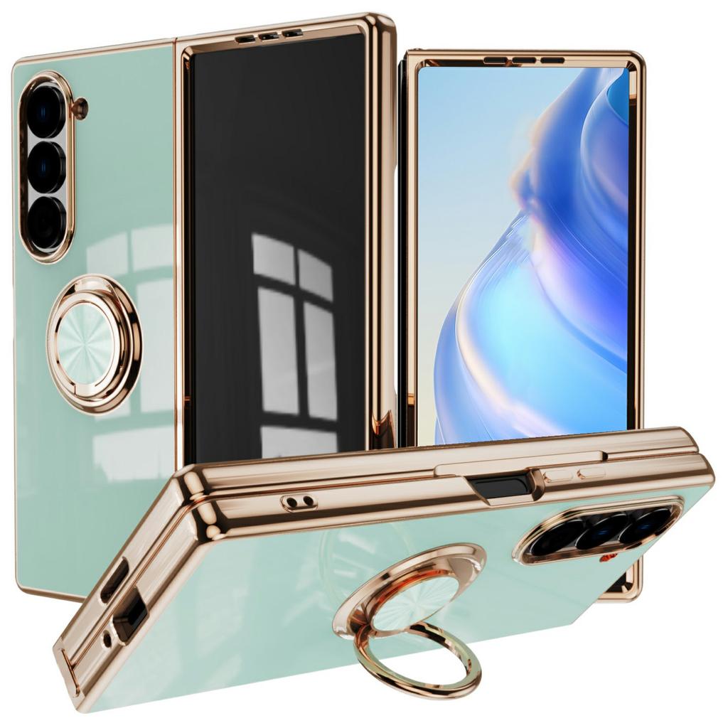 For Samsung Galaxy Z Fold6 5G Case Precise Cutouts 6D Electroplating TPU Phone Cover with Ring Holder