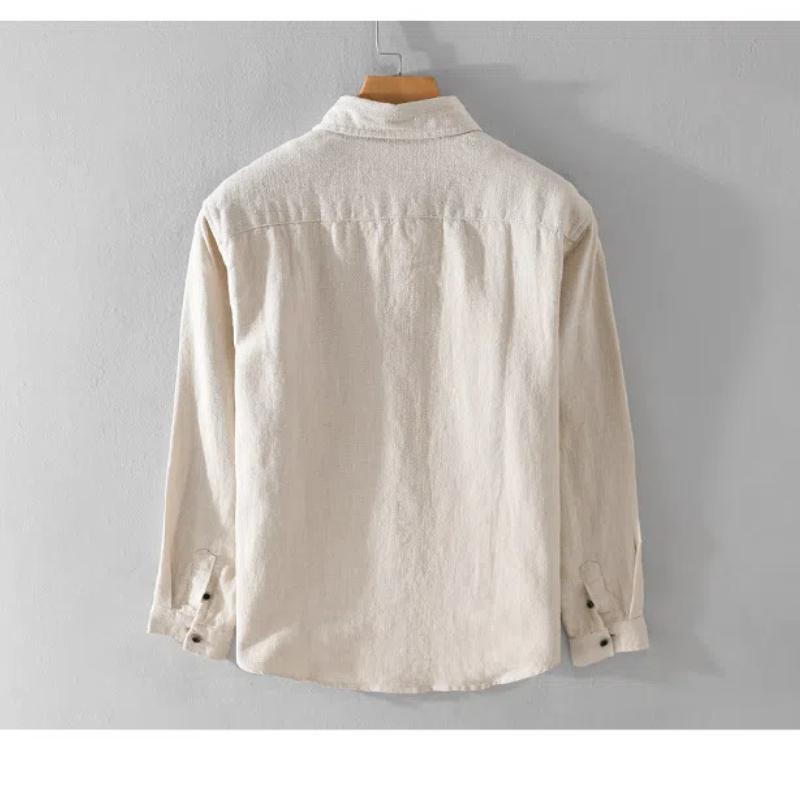 Long Sleeve Cotton Linen Man Shirts Summer Tops Classical Turn-down Collar Green Button Shirt Daily Men's Casual Shirt Beach Breathable Shirt