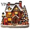 Christmas Tree Decor Glowing House Ornament, LED Wooden Tabletop for Party Hanging Ornaments Holiday Village Display, Light Up Supplies Ornament Sets