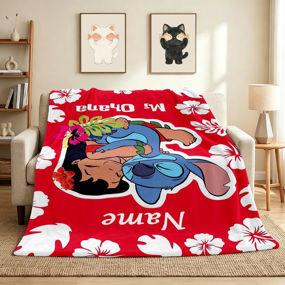 Custom Name Stitch Blue Flannel Blanket Throw Blanket Soft Warm Sofa Bed home Decor Unique Gift