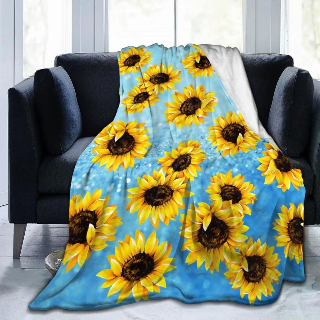 Sunflower Print Super Soft Throw Blanket for Bed Couch Sofa Lightweight Travelling Camping Throw Size for Kids Adults Women Boys