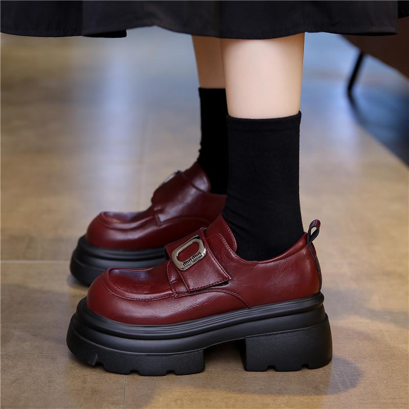 Лоферы на платформе, маленькие люди набирают 7 см в высоту, маленькие кожаные туфли, женская обувь, ретро-туфли на липучках