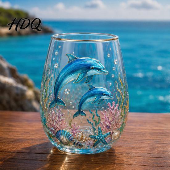 Unique Painted Tea Cup Sea Turtle Glass Tumbler Ocean Theme Drinking Mug Borosilicate Stemless Coffee Mug for Juice Beach Gift Nature Lovers Juice