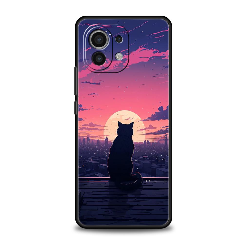 Чехол для телефона Cover для Xiaomi Mi 17 Pro Max 15 14 13 12 11 Ultra 15T 14T 13T 12T 11T Pro Lite Мягкий ТПУ Корпус Забавный Закат Кошка Сумки