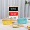 Rectangular Ceramic Butter Dish with Knife and Wooden Lid