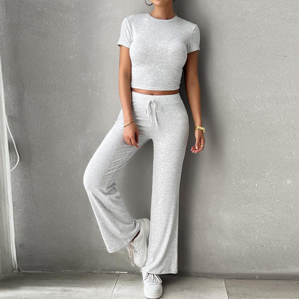 Женский повседневный модный спортивный однотонный свободный костюм из двух частей