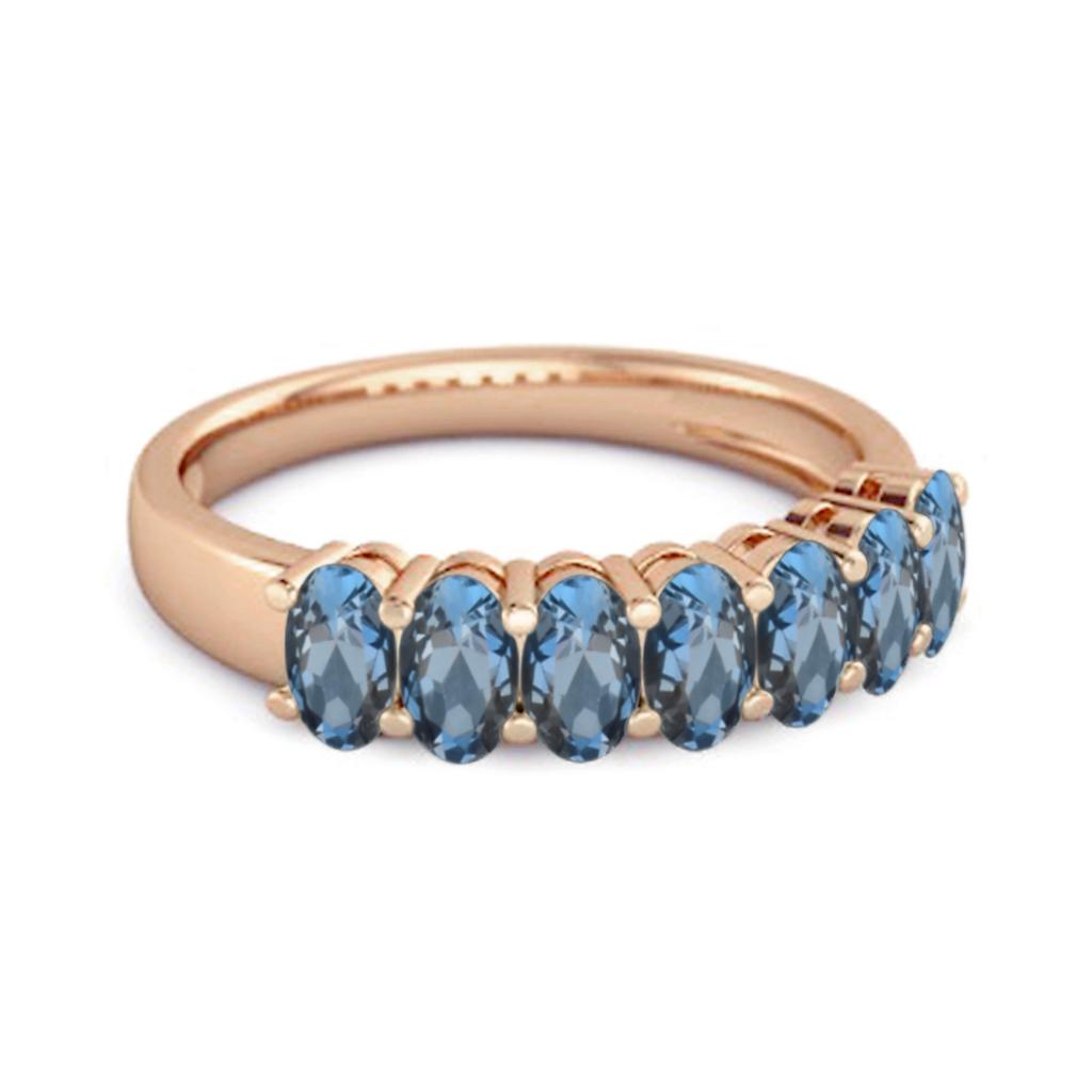 London Blue Topaz Oval Half Eternity Band Ring - 925 Sterling Silver Rose Gold Vermeil