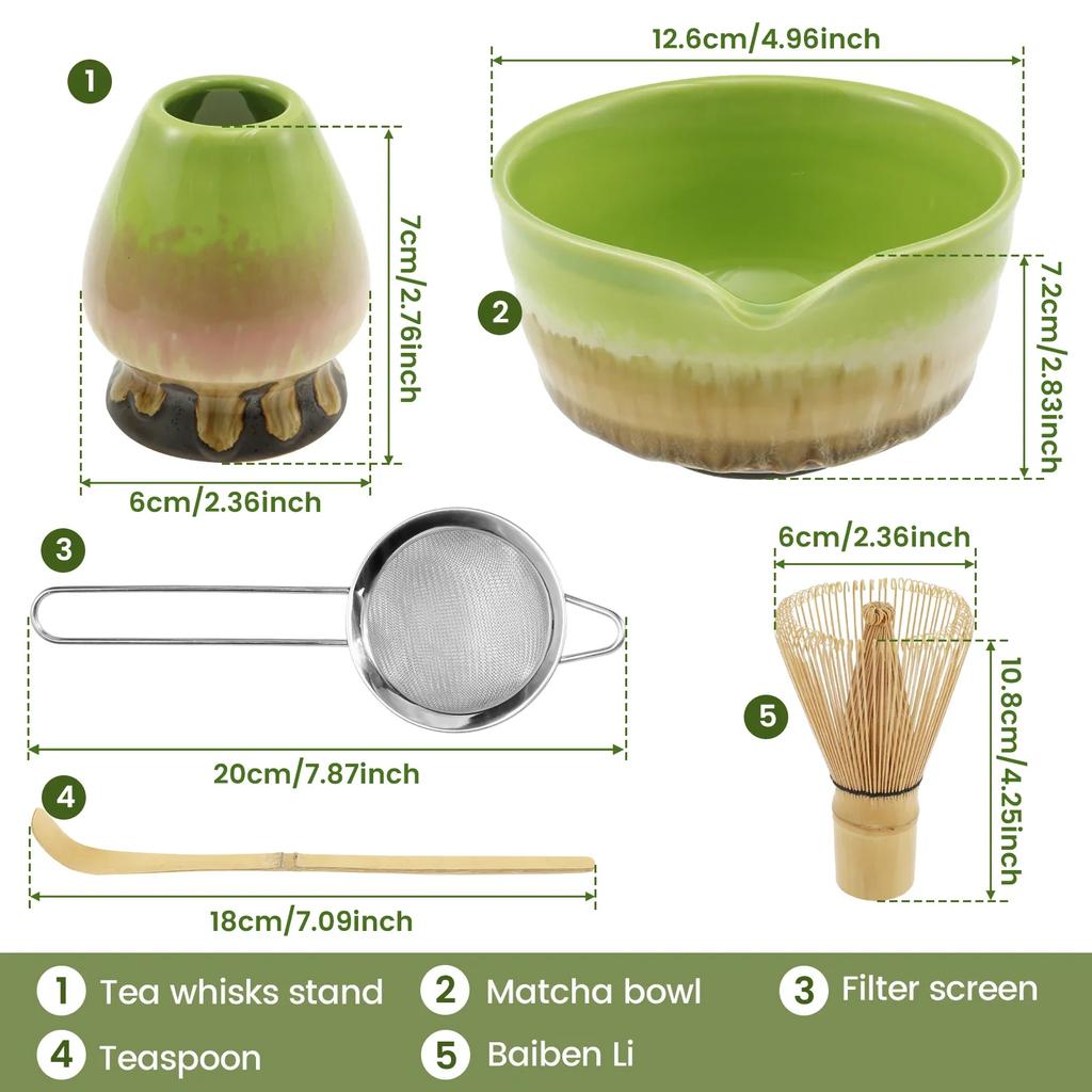 Ceramic Handmade Matcha Whisk Set for Home Temperature Resistant Matcha Bowl Scoop Set Elegant Easy to Clean Japanese Matcha Tea