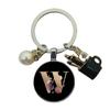 A-Z Letters Elegant Imitation Pearl Key Chain Charm Enamel 26 Letters Key Ring