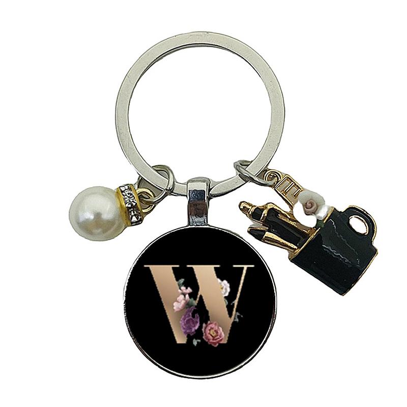 A-Z Letters Elegant Imitation Pearl Key Chain Charm Enamel 26 Letters Key Ring
