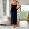 Sexy Deep V Pajamas Women's Long Suspender Nightgown Velvet Lace Seduction Backless Loungewear