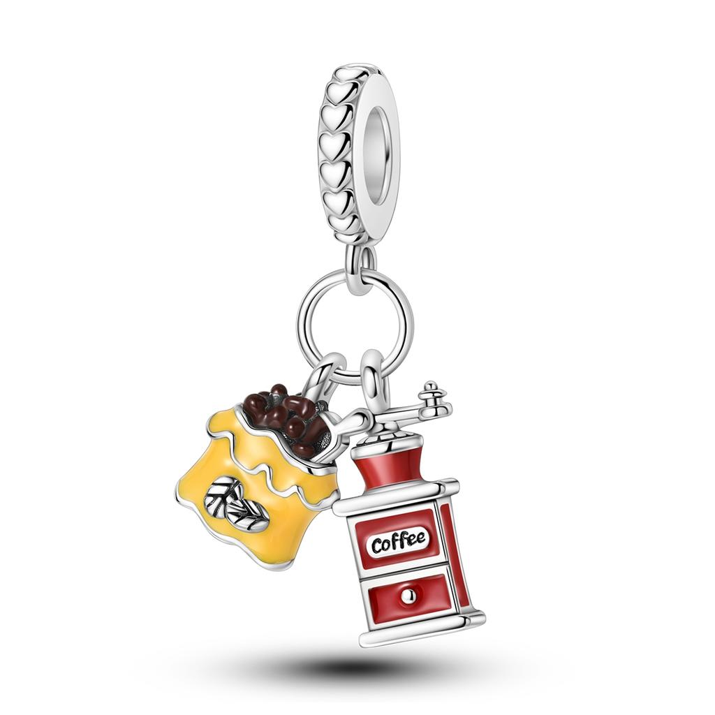 Медный подвесной шарм из красной серии Клубничное сердце Кофе Подходит для оригинального браслета Подарки Женские украшения