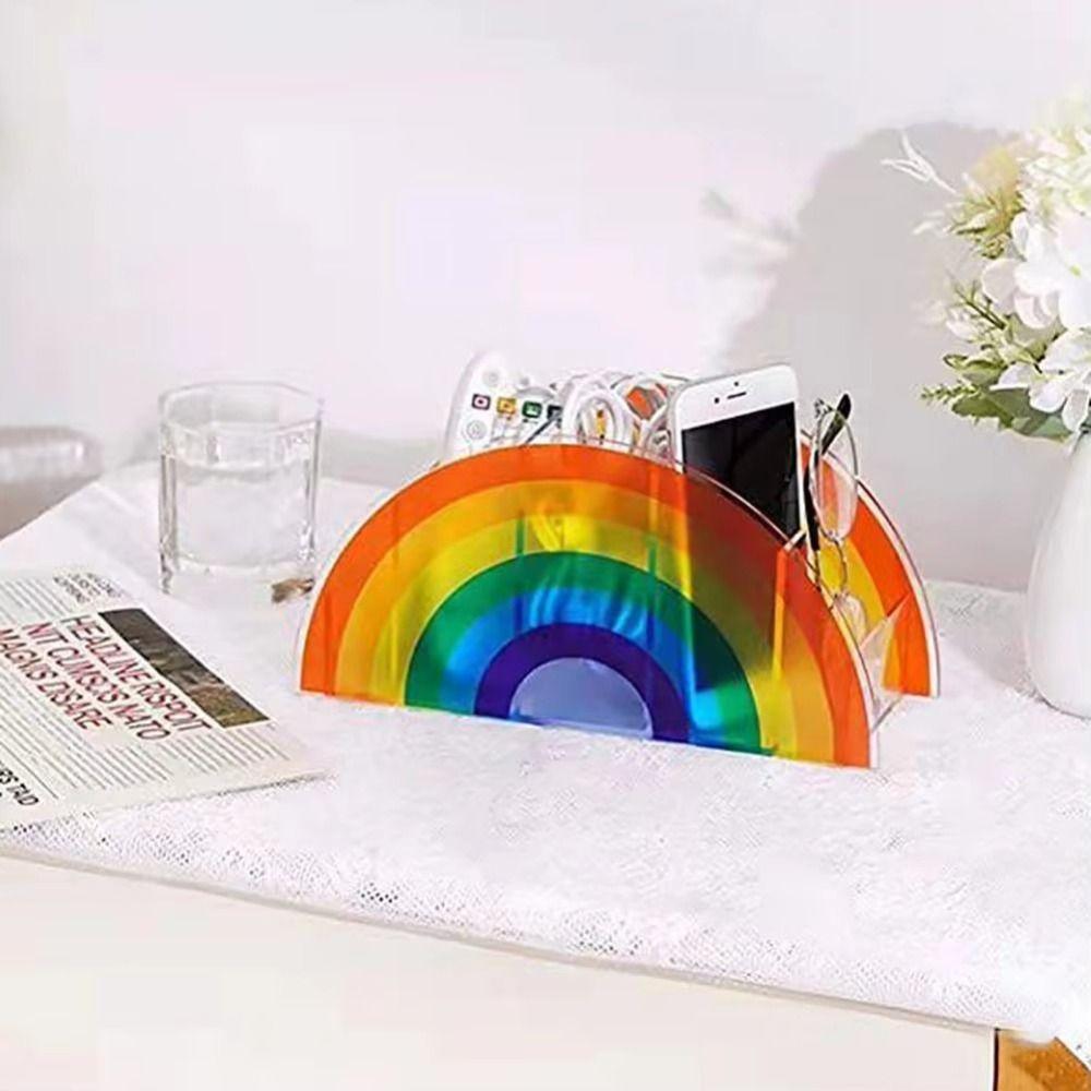with 5 Grids Office Storage Box Acrylic Makeup Brush Storage Rack Rainbow Pen Holder  Makeup Tool