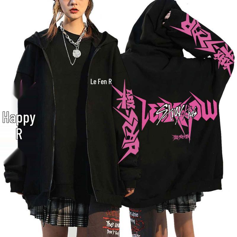 Свободная толстовка на молнии с принтом Harajuku от K-Pop звезды Stray Kids