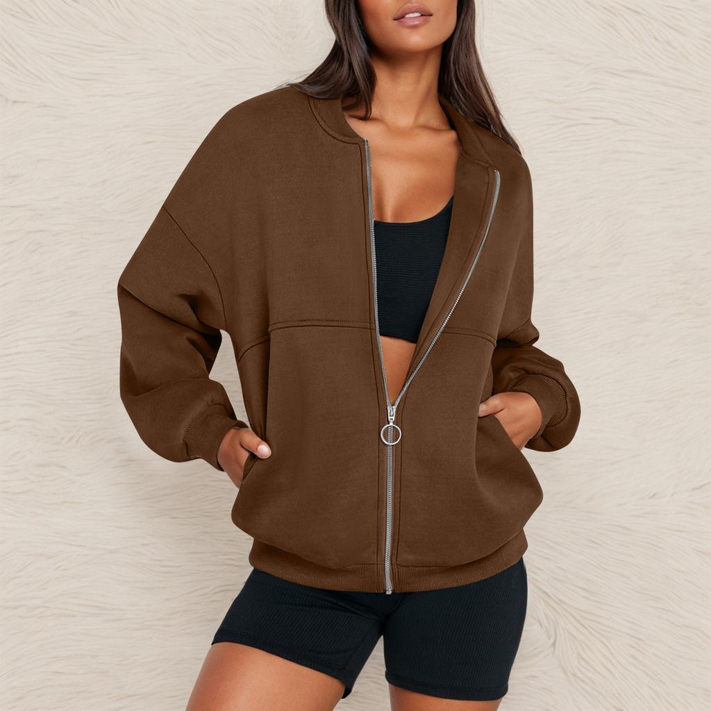 Женская толстовка свободного покроя на молнии с длинным рукавом, повседневная верхняя одежда