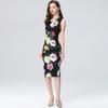 Summer Women Fashion Elegant Sleeveless Flower Print Slim Bodycon Office Work Pencil Tank Dresses