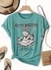 Kitty Biscuits Bakery Women's Tee - Funny Cat Kneading Dough Graphic, Casual Dark Grey Top