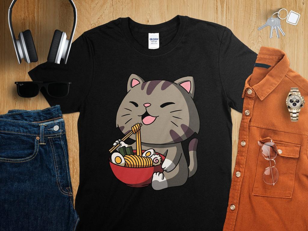 Kawaii Anime Cat Asian Noodles Japanese Ramen Shirt, Anime Shirt, Ramen T-Shirt, Japan Art