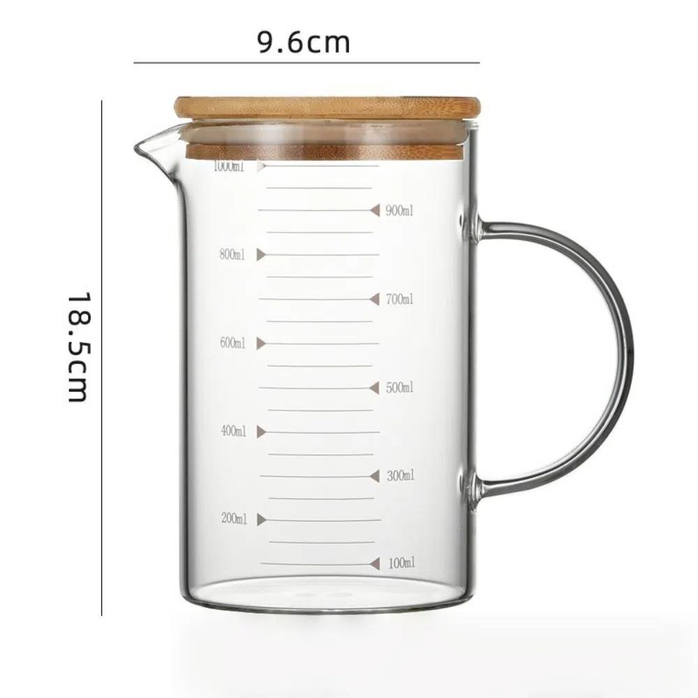 Новые стеклянные мерные стаканы со шкалой 250-1000 мл, кухонная мерная кружка, можно использовать в микроволновой печи, с деревянной крышкой, мерный стакан, кухонные аксессуары